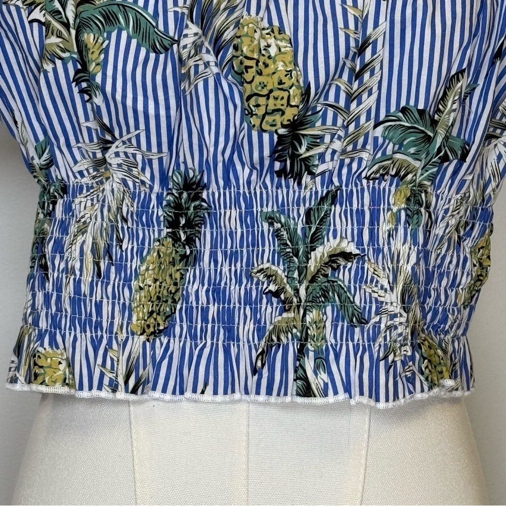 Choosy Off The Shoulder Crop Top Cotton Striped Tropical Print Women’s Size 10 - Picture 3 of 12